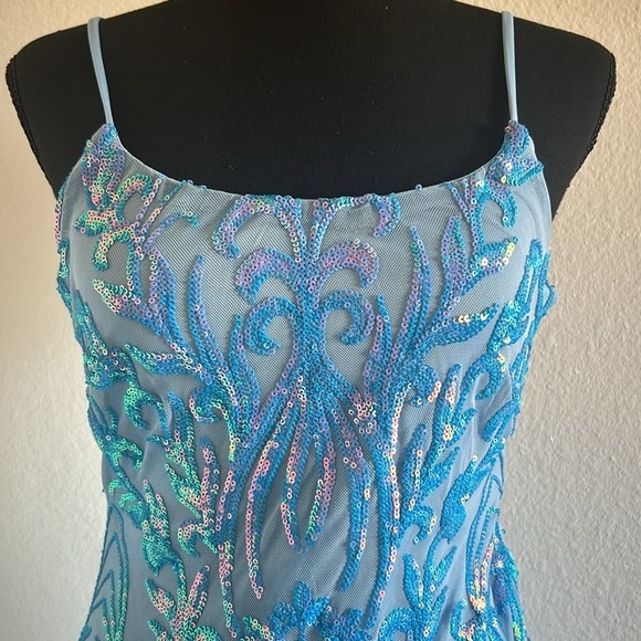 Blue Sequin Mini Dress Backless Size Medium - Picture 2 of 8